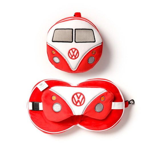 Volkswagen T1 Campervan Travel Pillow & Eye Mask (Red)